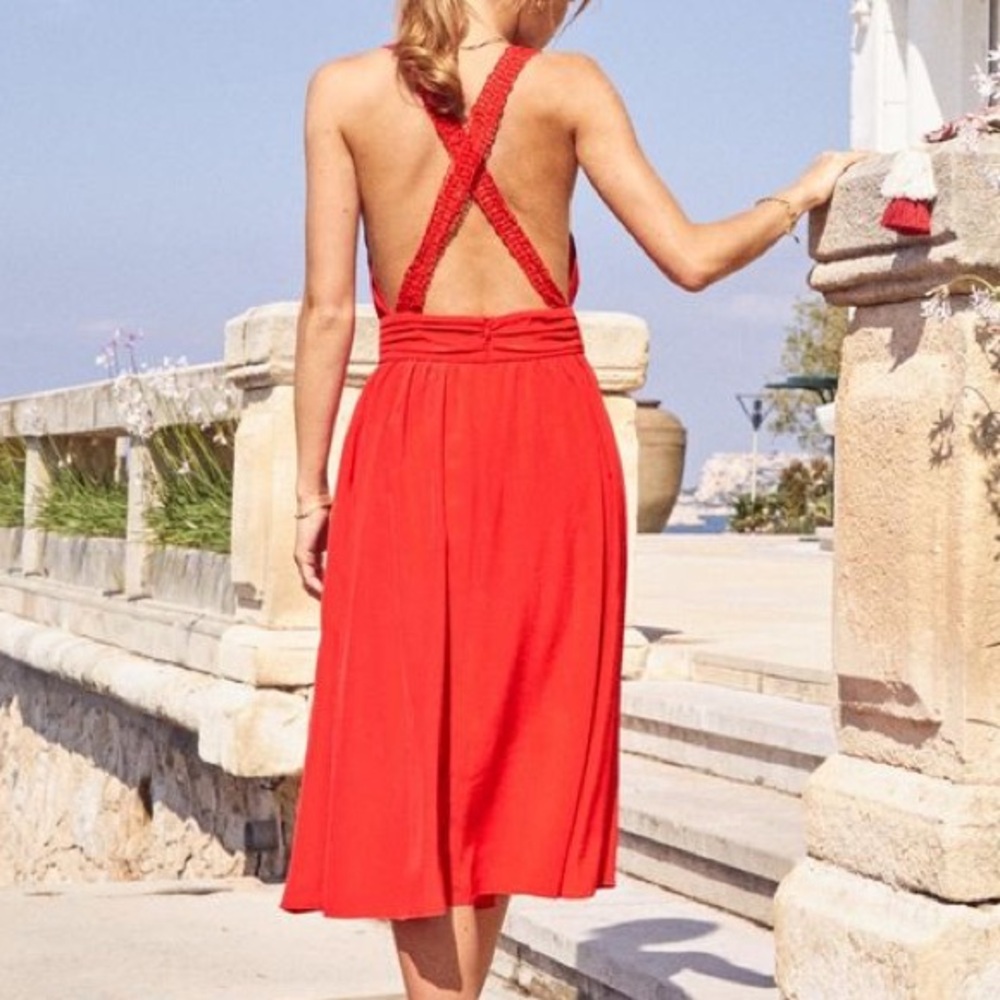 Sezane |  Philippa Dress - Vibrant Red Backless Dress